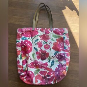 Red Floral Canvas Tote Bag